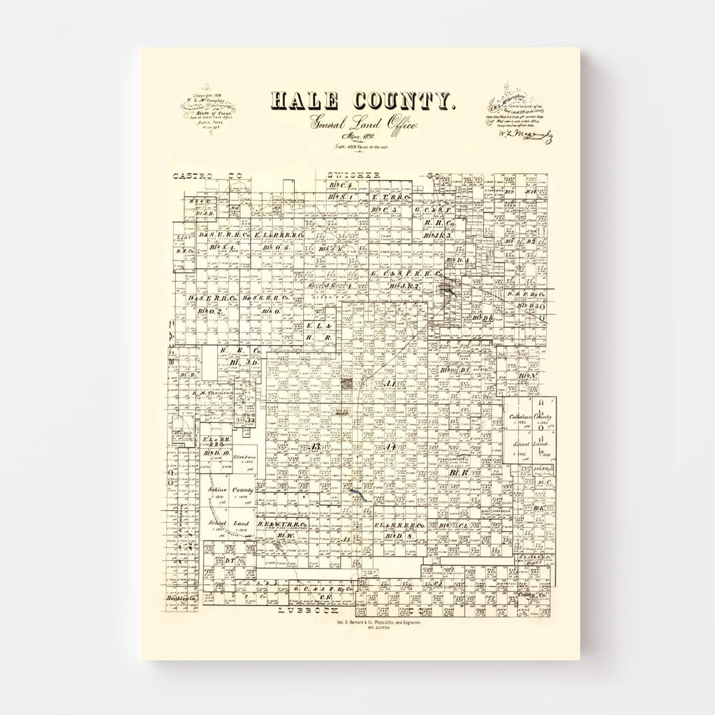 Vintage Map of Hale County, Texas 1892