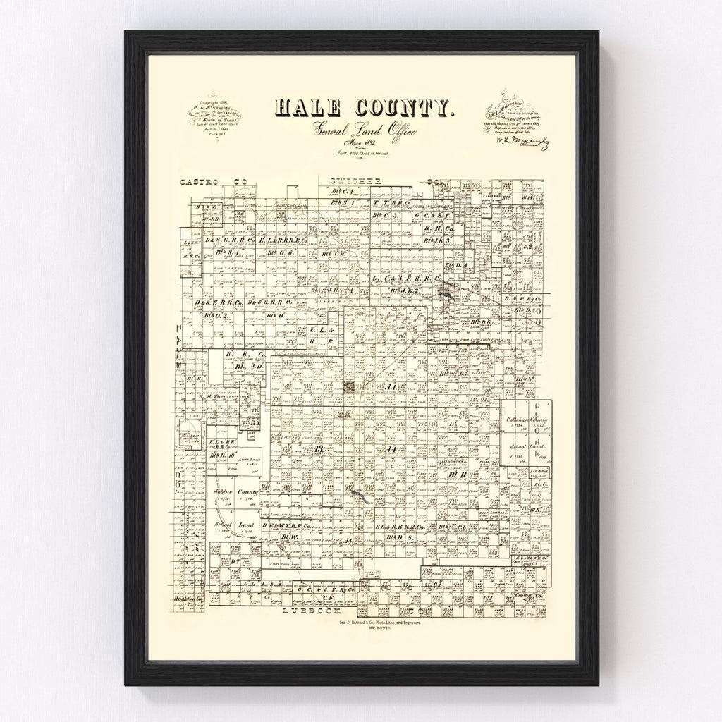 Vintage Map of Hale County, Texas 1892