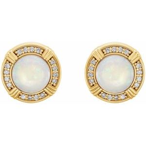 14K Yellow Gold Natural White Opal & 1/8 CTW Natural Diamond Earrings – image 2