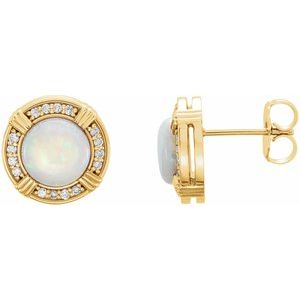 14K Yellow Gold Natural White Opal & 1/8 CTW Natural Diamond Earrings