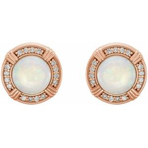 14K Rose Gold Natural White Opal & 1/8 CTW Natural Diamond Earrings