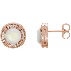 14K Rose Gold Natural White Opal & 1/8 CTW Natural Diamond Earrings