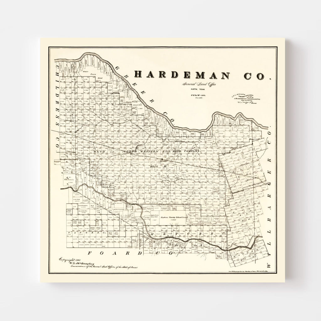 Vintage Map of Hardeman County, Texas 1891