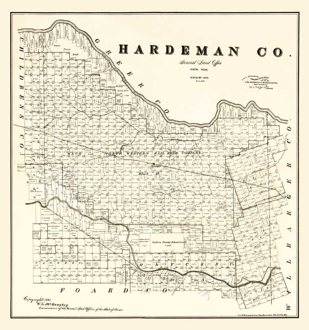 Vintage Map of Hardeman County, Texas 1891