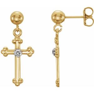 14K Yellow Gold .01 CTW Natural Diamond Cross Earrings