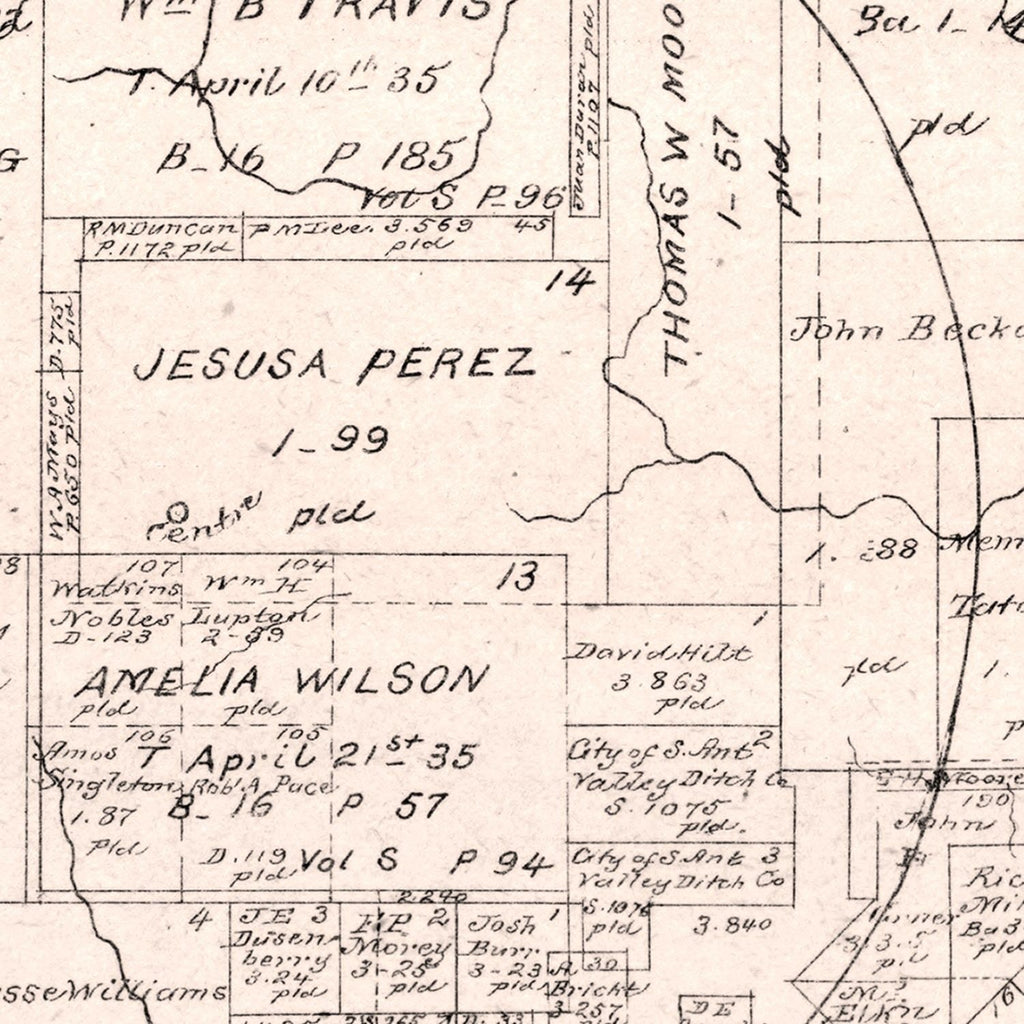 Vintage Map of Hays County, Texas 1880