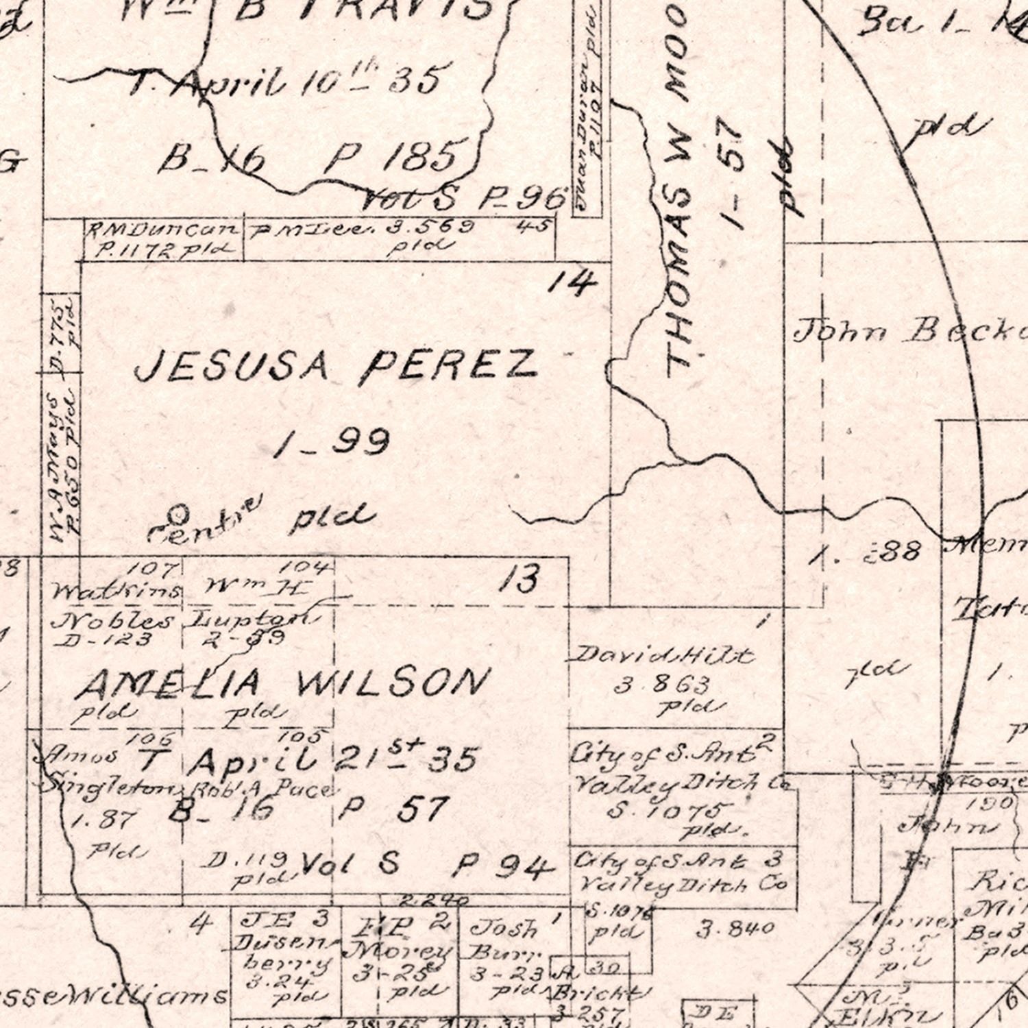 Vintage Map of Hays County, Texas 1880