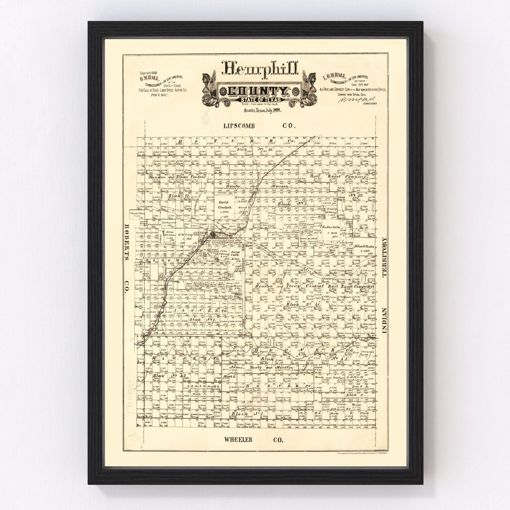 Vintage Map of Hemphill County, Texas 1888