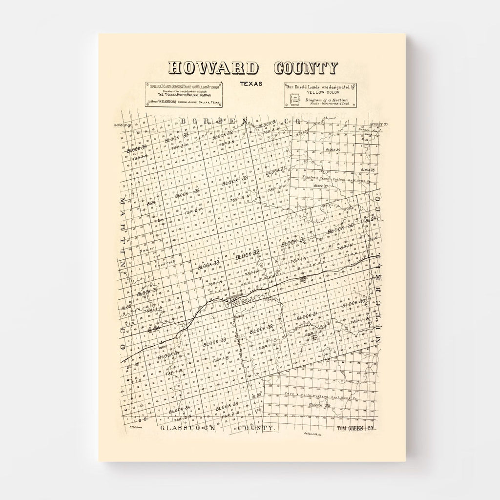 Vintage Map of Howard County, Texas 1890