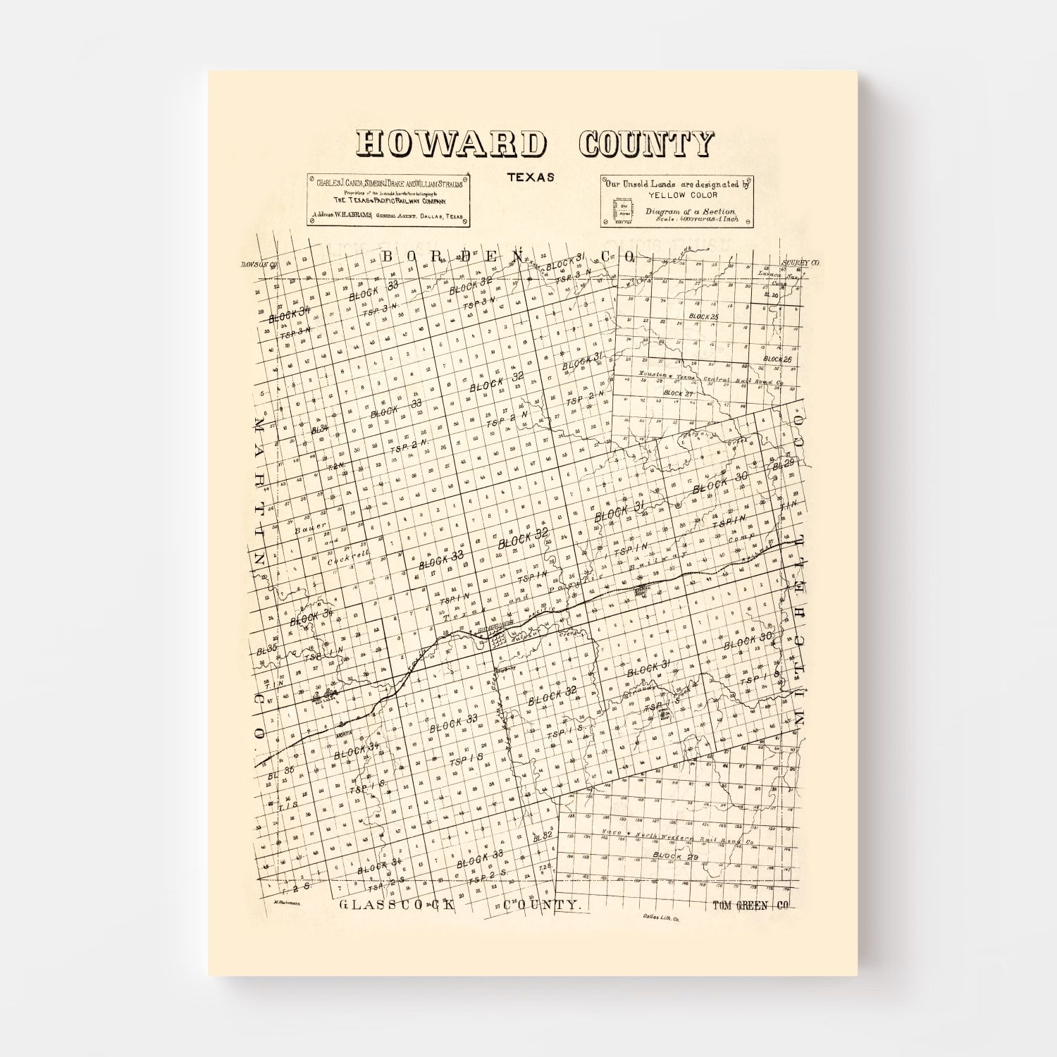 Vintage Map of Howard County, Texas 1890