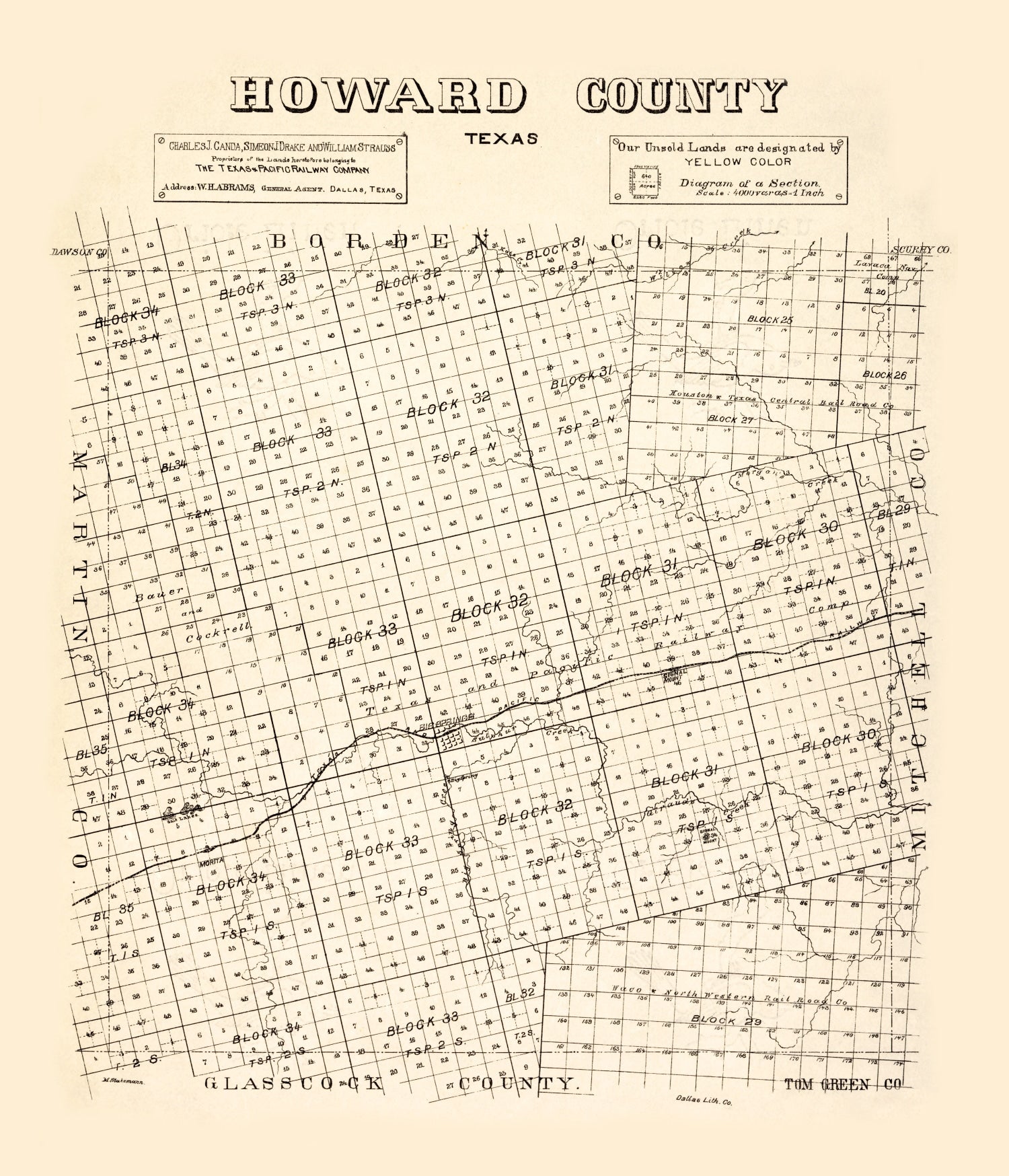 Vintage Map of Howard County, Texas 1890