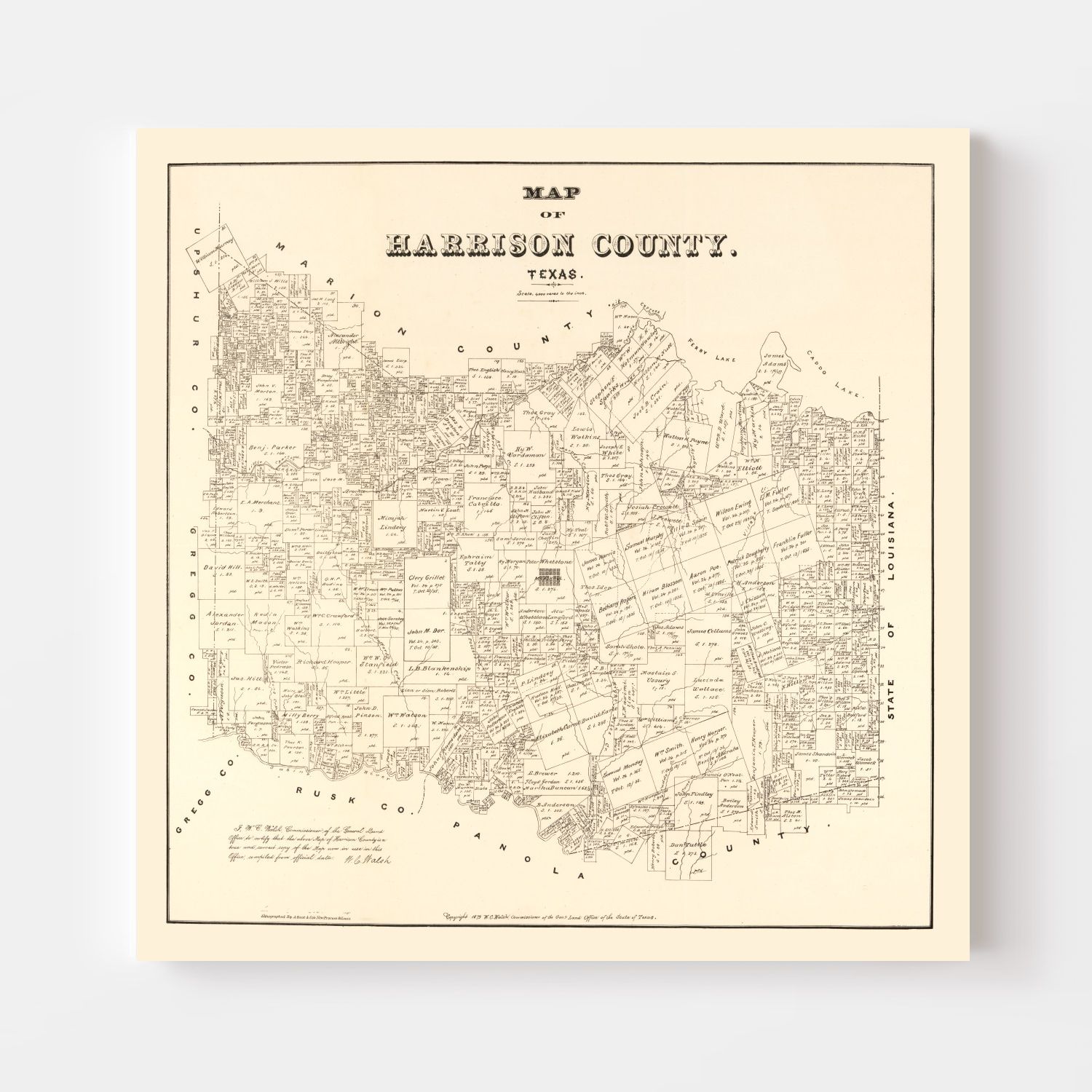 Vintage Map of Harrison County, Texas 1879