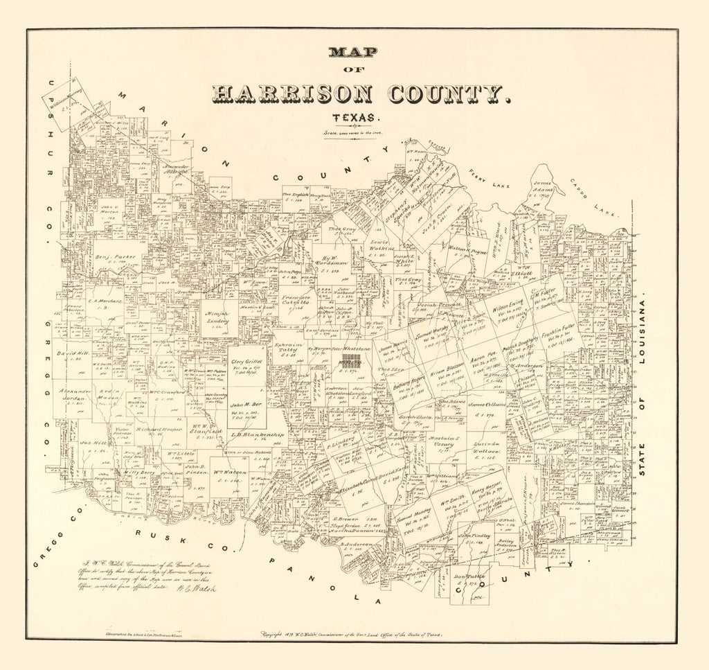 Vintage Map of Harrison County, Texas 1879