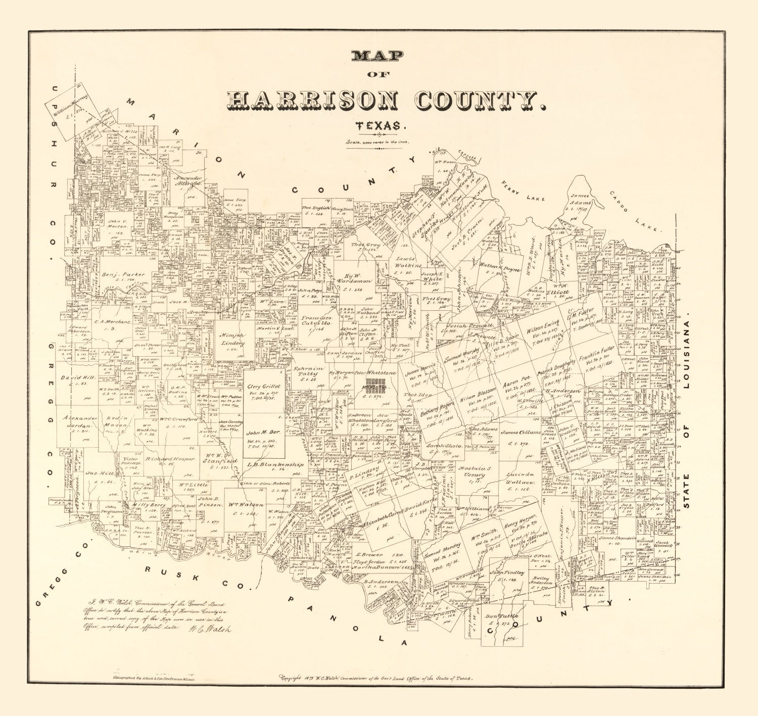 Vintage Map of Harrison County, Texas 1879