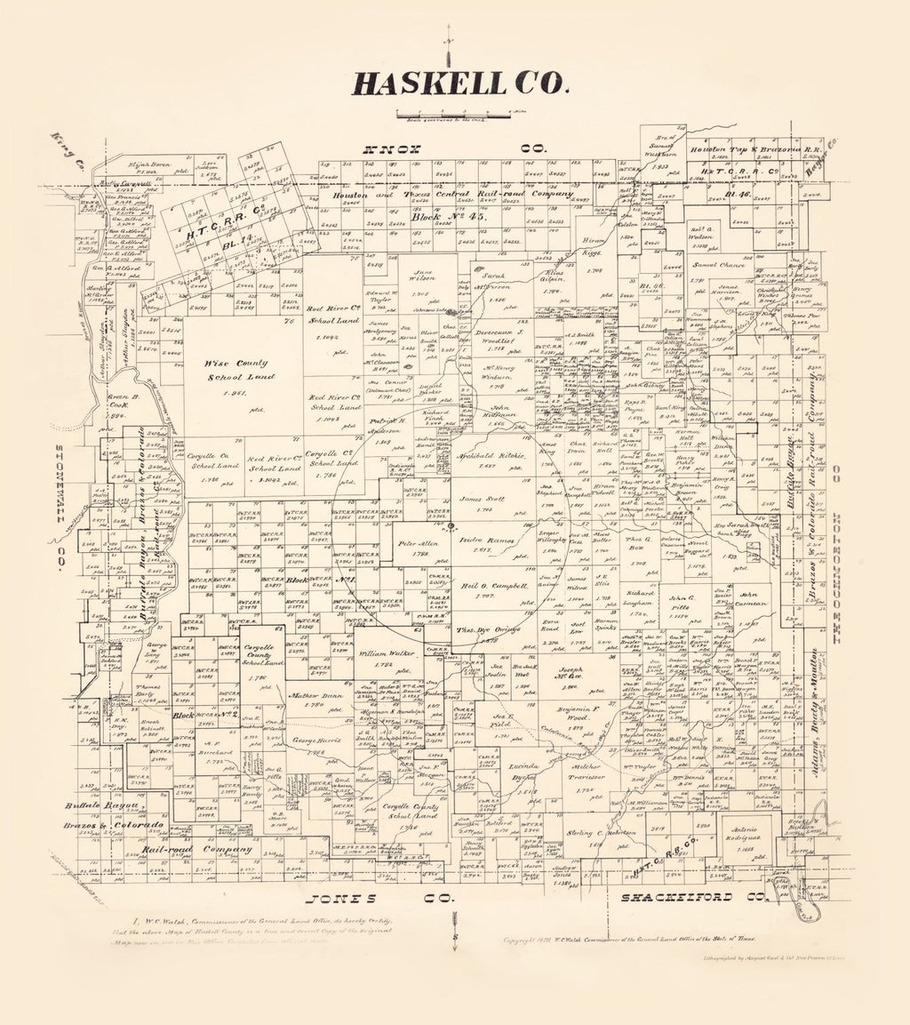 Vintage Map of Haskell County, Texas 1879