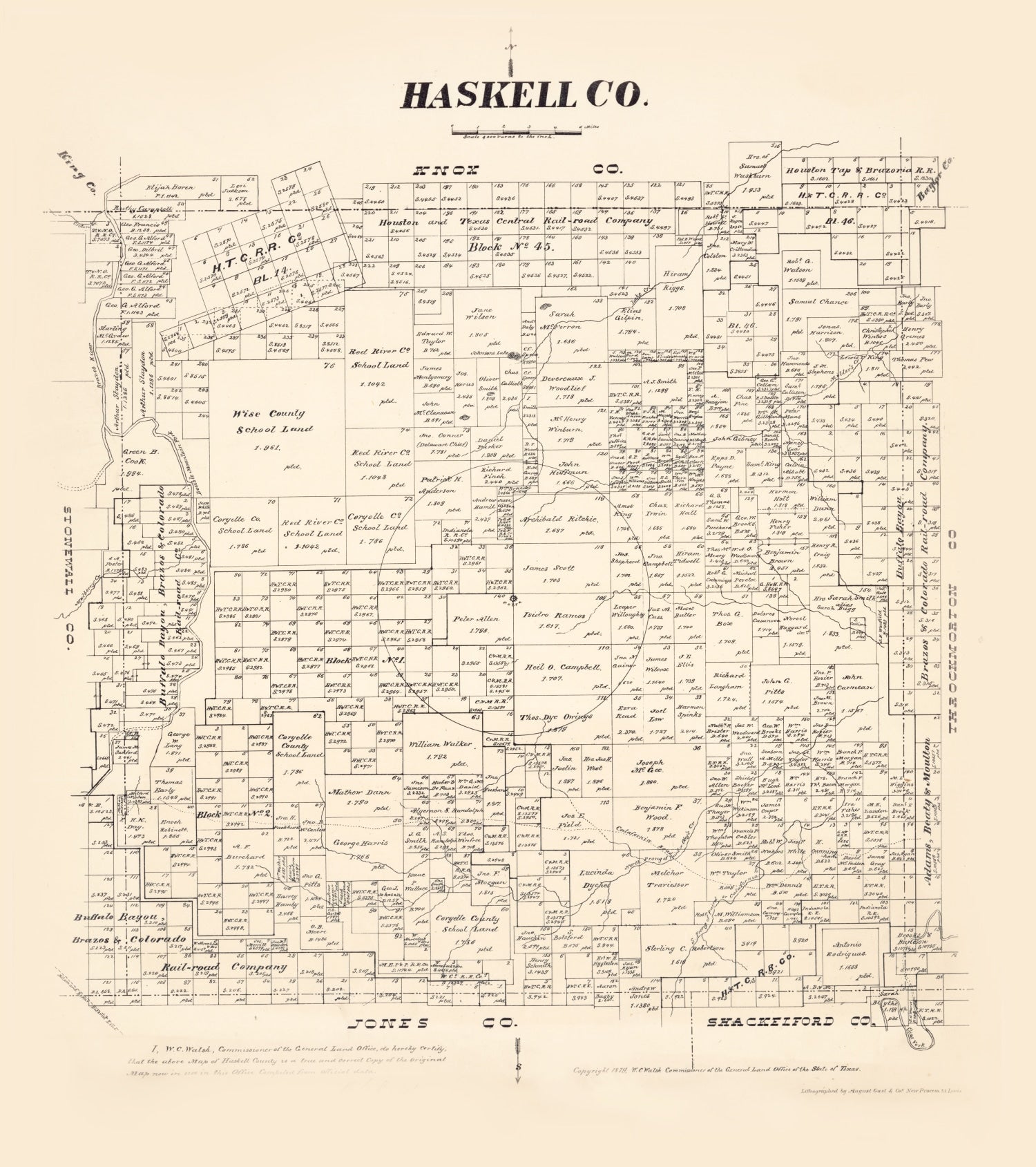 Vintage Map of Haskell County, Texas 1879