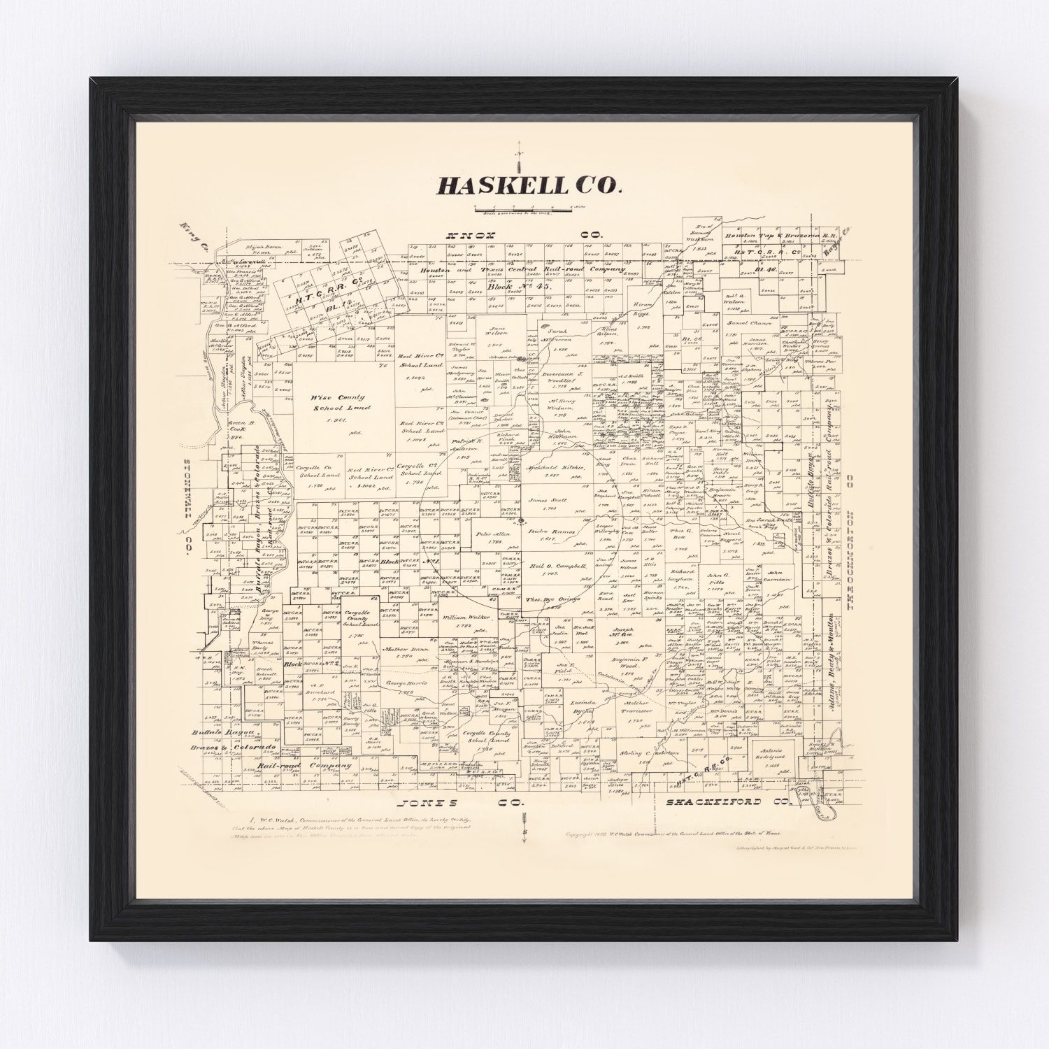 Vintage Map of Haskell County, Texas 1879