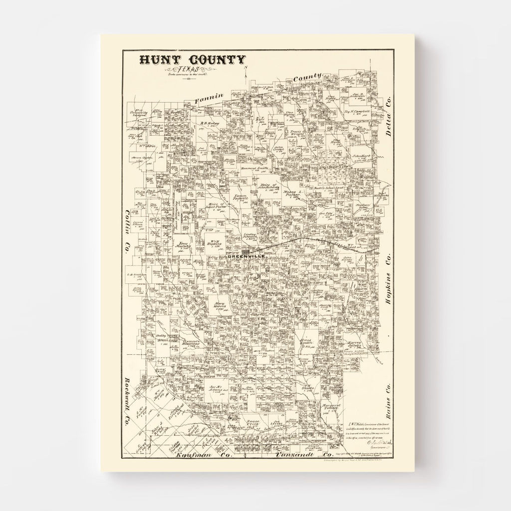 Vintage Map of Hunt County, Texas 1879