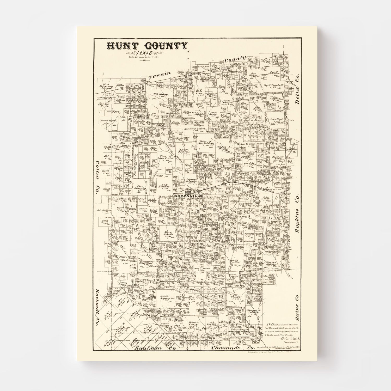 Vintage Map of Hunt County, Texas 1879