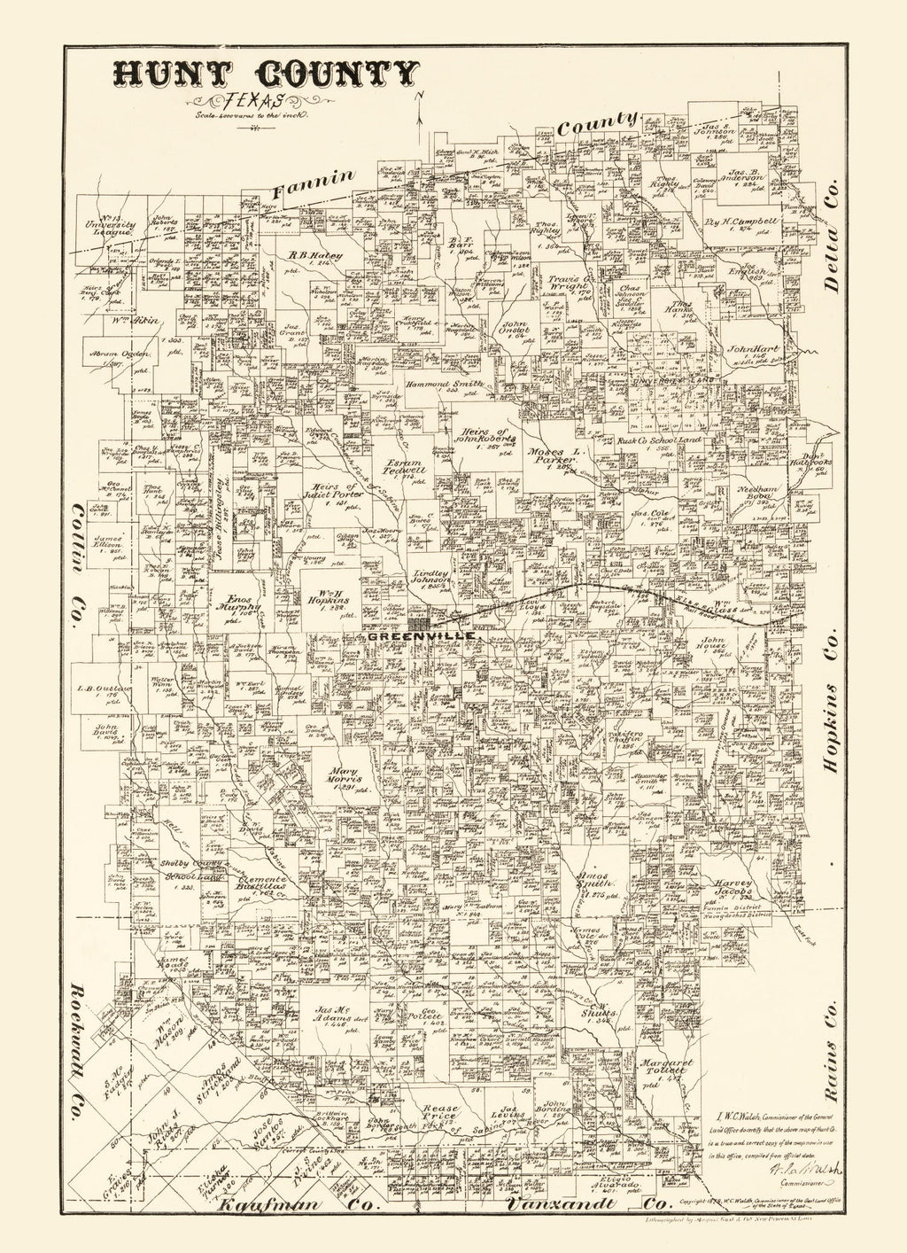 Vintage Map of Hunt County, Texas 1879