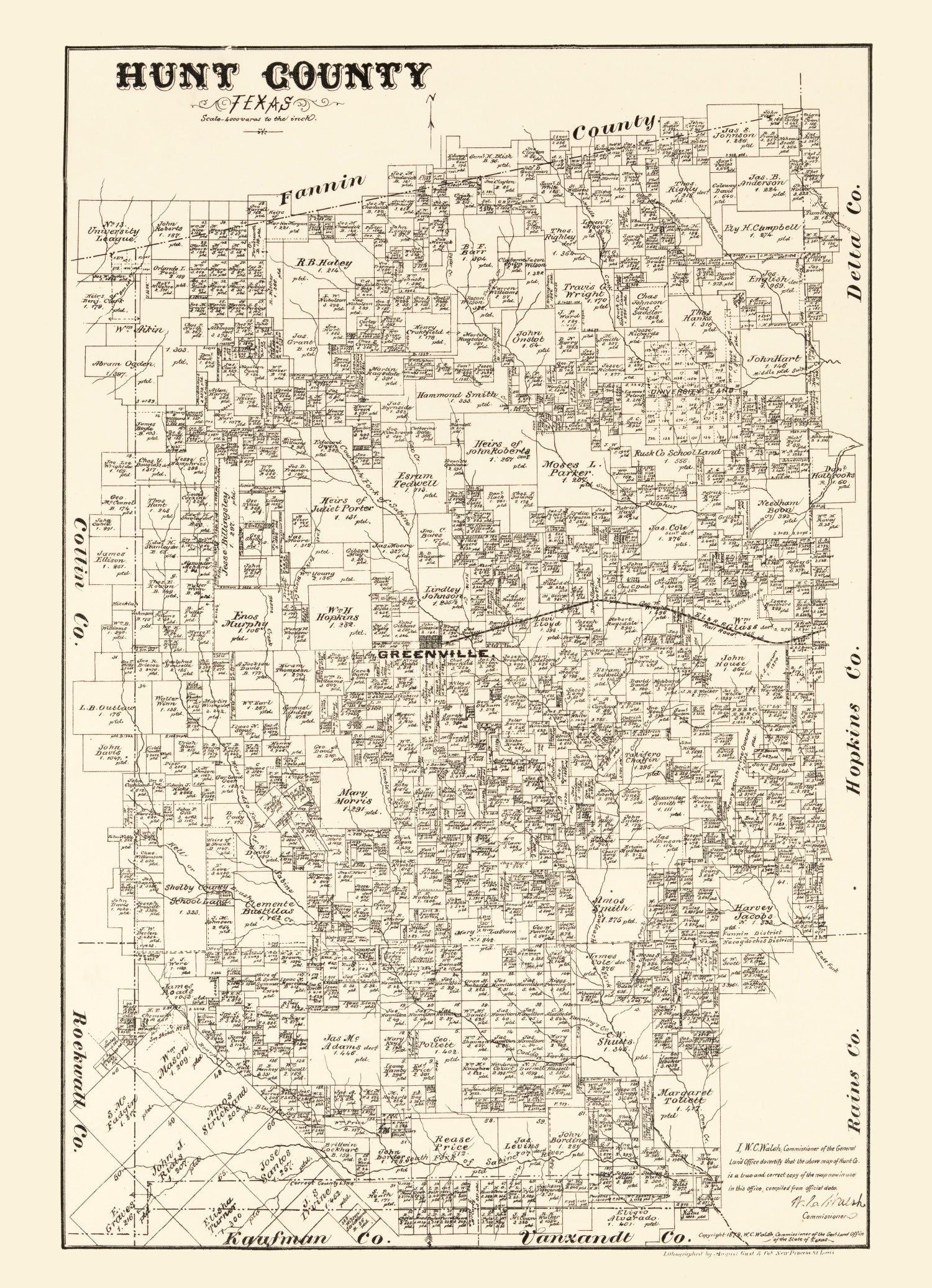 Vintage Map of Hunt County, Texas 1879