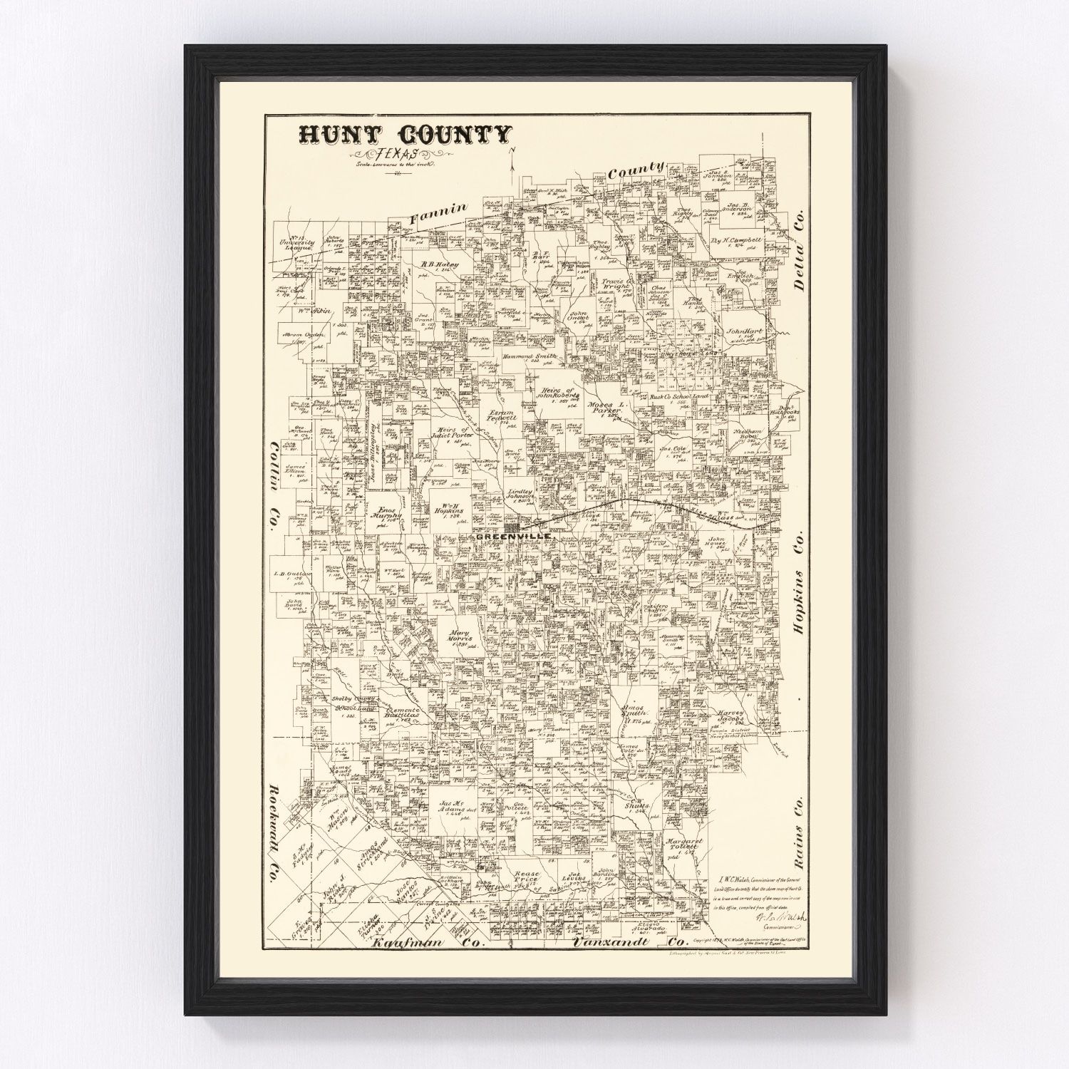 Vintage Map of Hunt County, Texas 1879