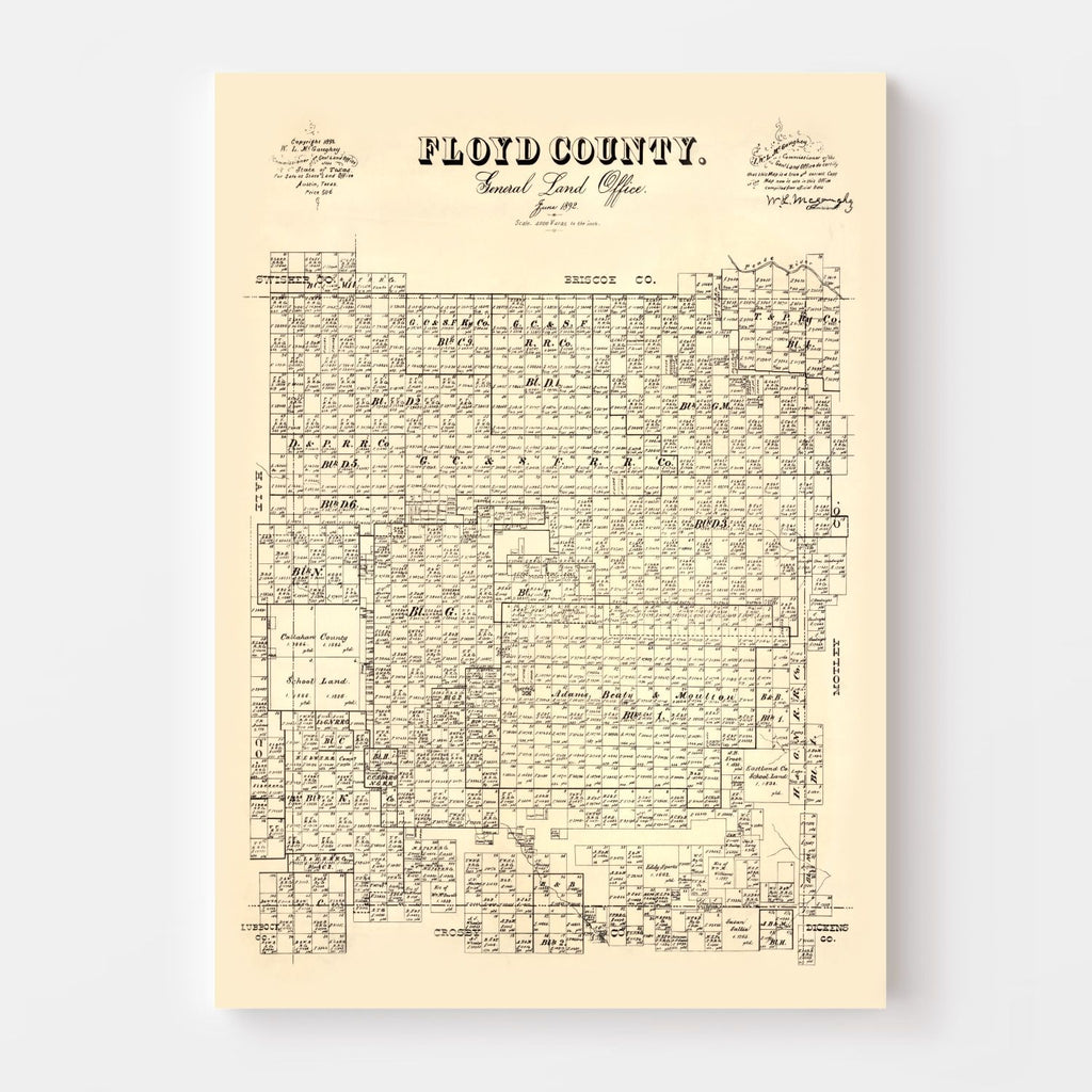 Vintage Map of Floyd County, Texas 1892