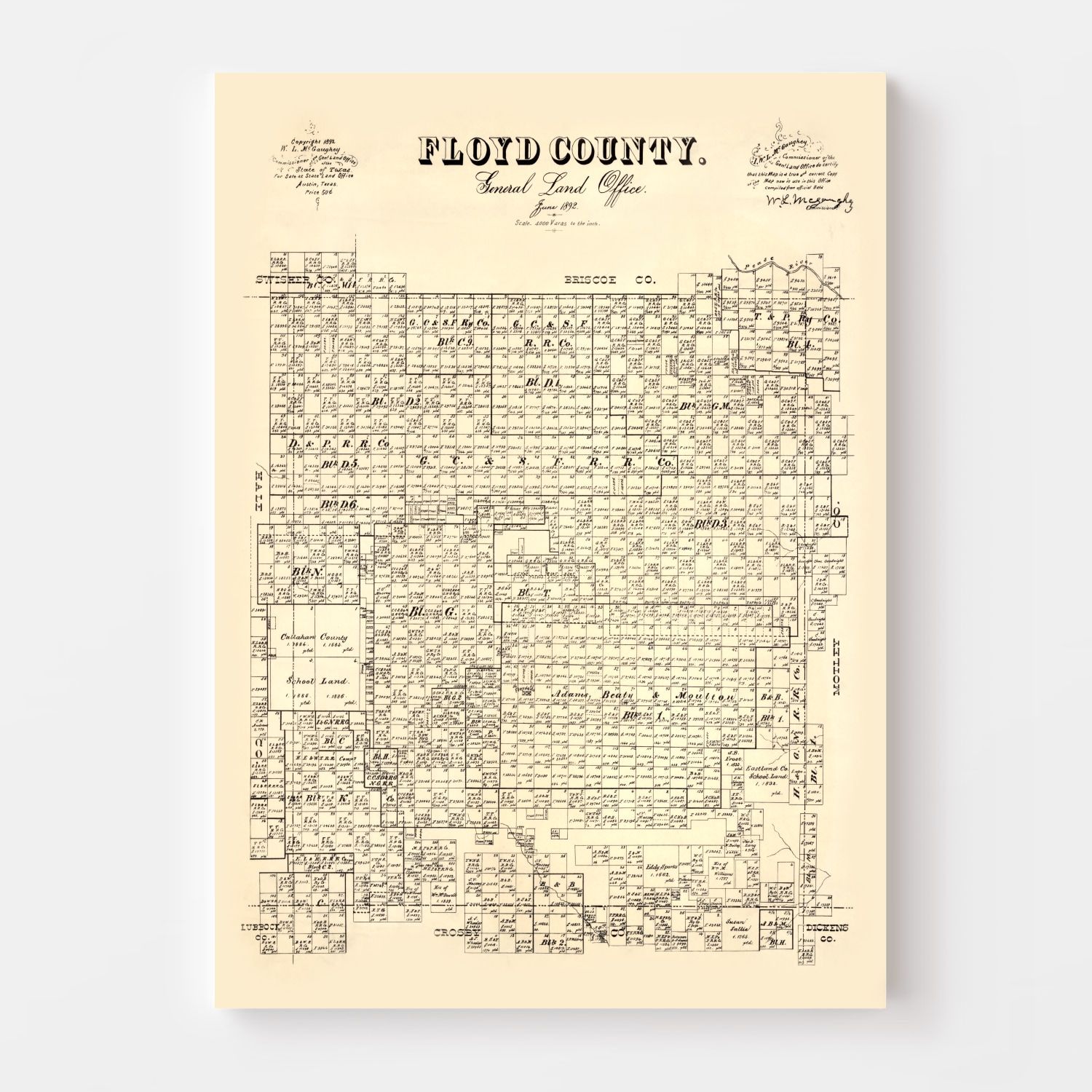 Vintage Map of Floyd County, Texas 1892