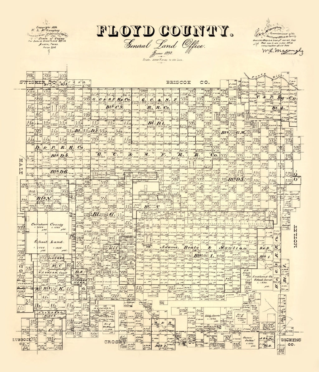 Vintage Map of Floyd County, Texas 1892
