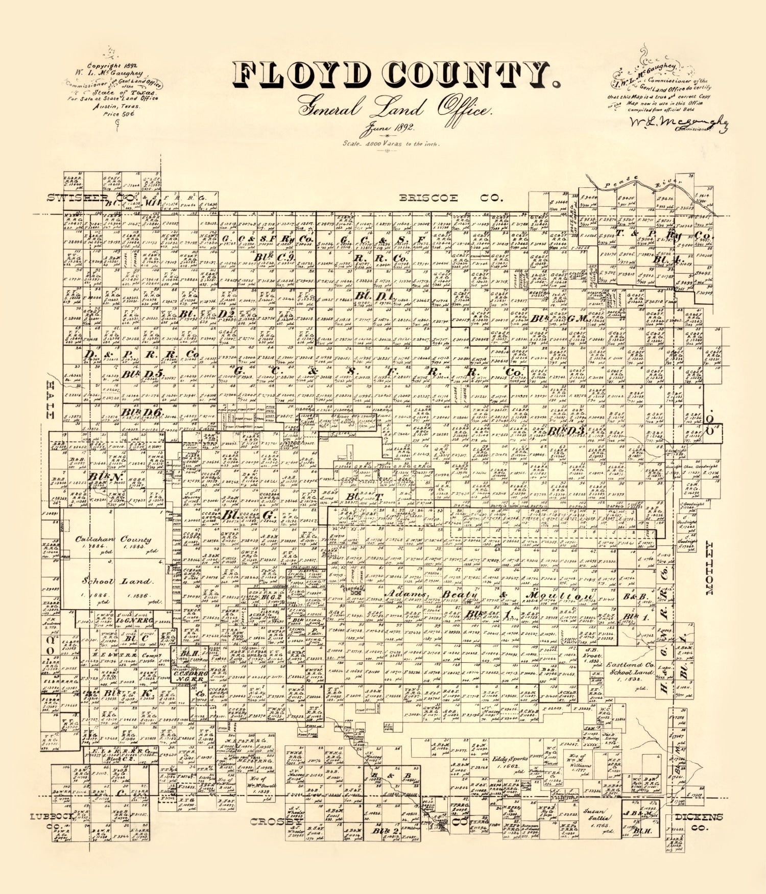 Vintage Map of Floyd County, Texas 1892