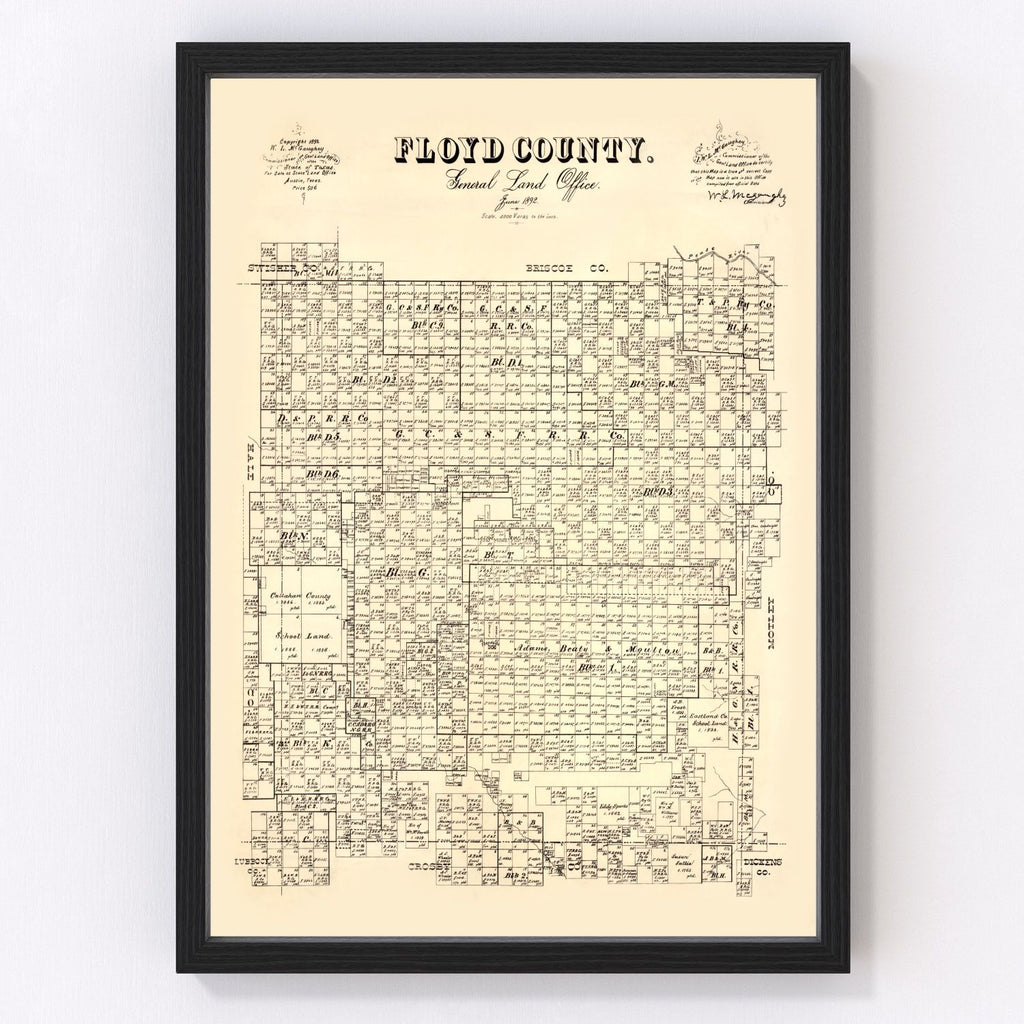 Vintage Map of Floyd County, Texas 1892