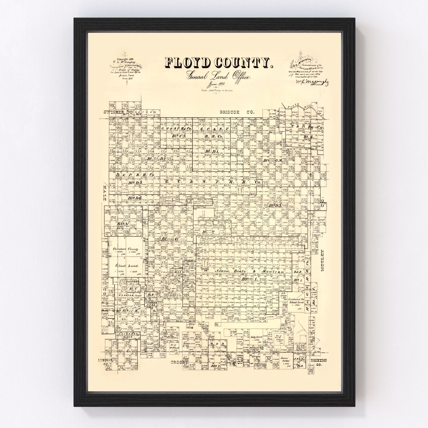 Vintage Map of Floyd County, Texas 1892