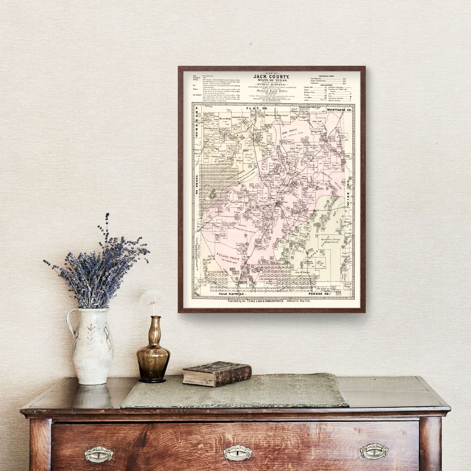 Vintage Map of Jack County, Texas 1876