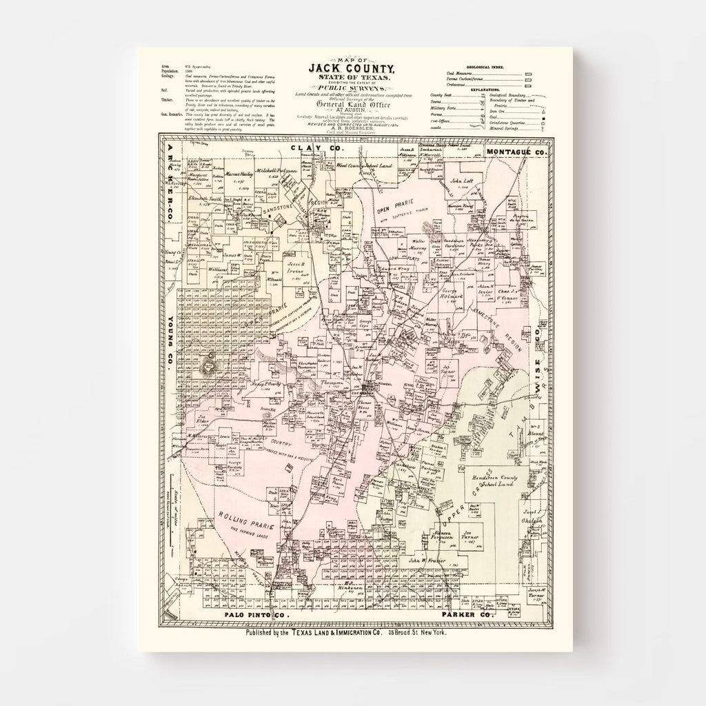 Vintage Map of Jack County, Texas 1876