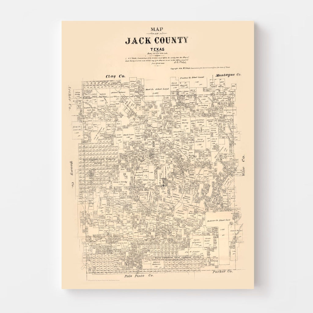 Vintage Map of Jack County, Texas 1879