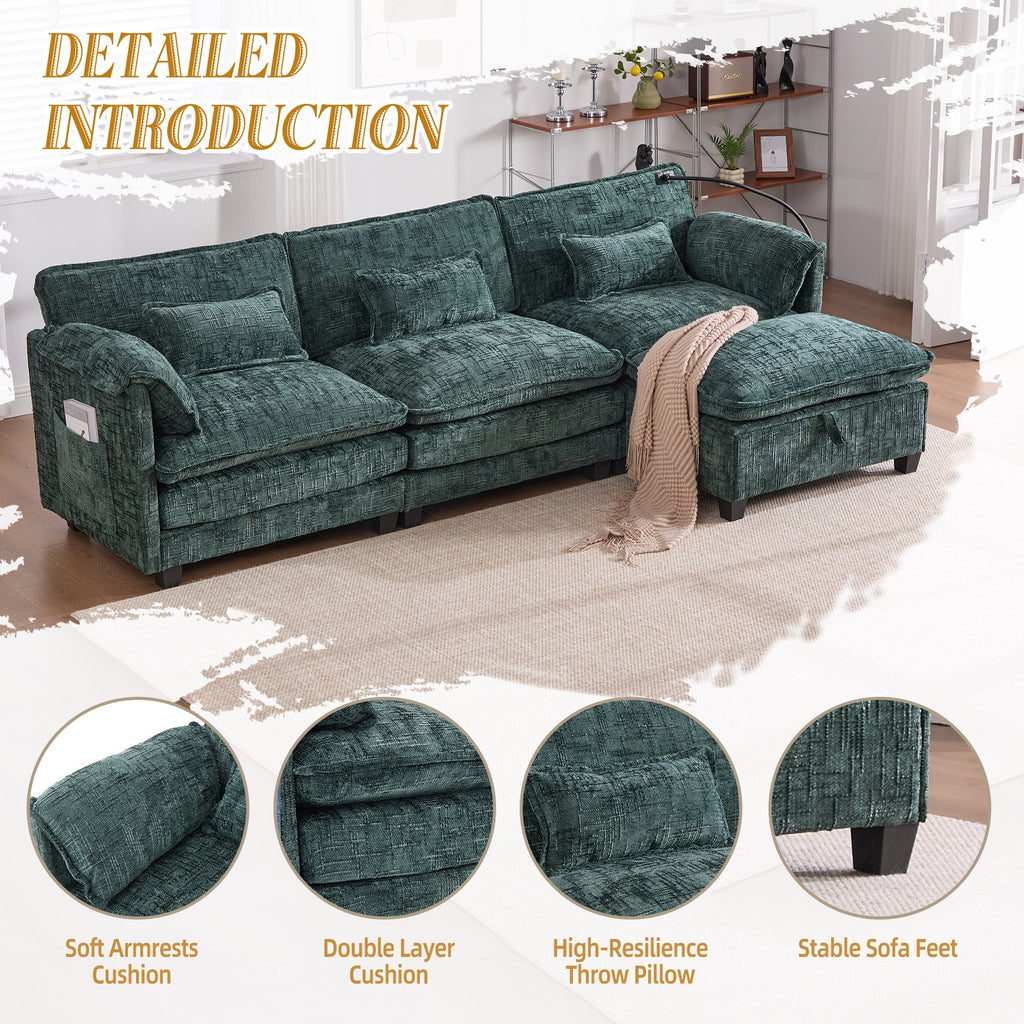 UNITED WE WIN 112' Oversized Sectional Sofa Cloud Couch for Living Room, Modern Chenille L Shaped Couch, Comfy Boucle Modular Sofa Sleeper with Movable Storage Ottoman, Phone Holder, USB Charging Port