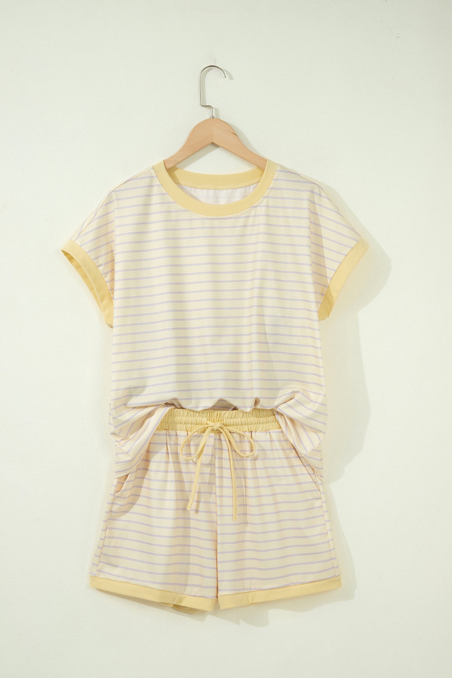 Stripe Relaxed Tee & Drawstring Shorts Set