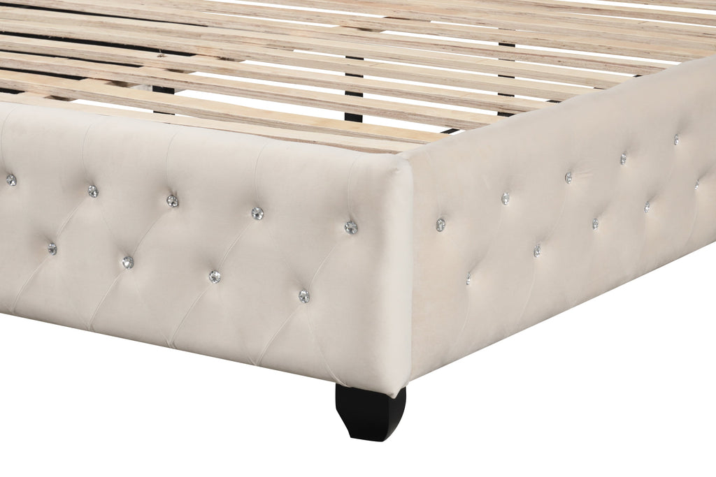 SOPHIA Crystal Tufted Full 5 Pc Bed Made with Wood in Cream (NJ INVENTORY)