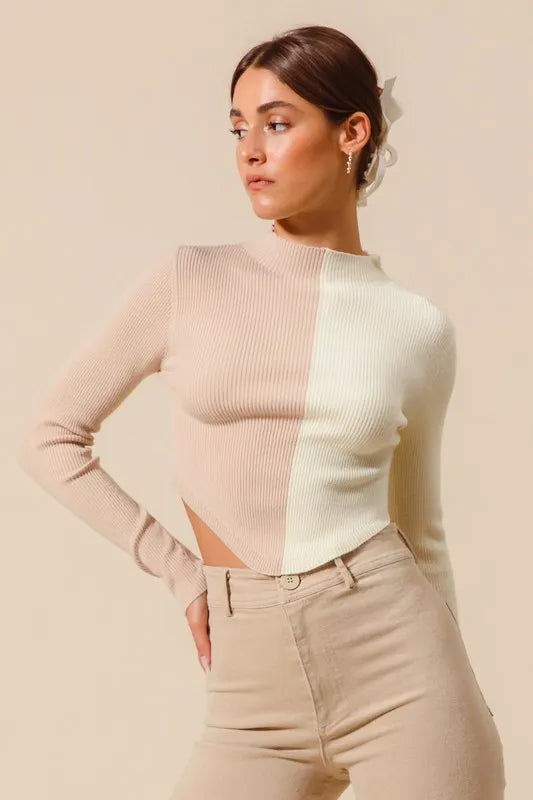 So Me Color Block Fitted Crop Sweater Top Women Casual Wear