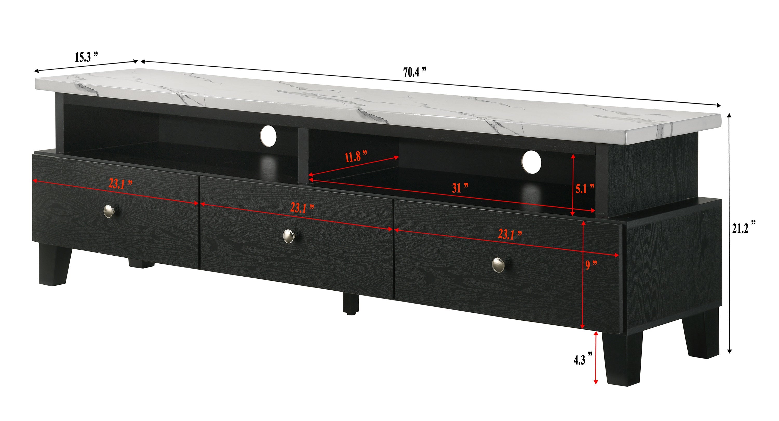 1pc Modern Sleek White Finish Faux Marble Accents Silver-tone Legs TV Stand Console Living Room Furniture