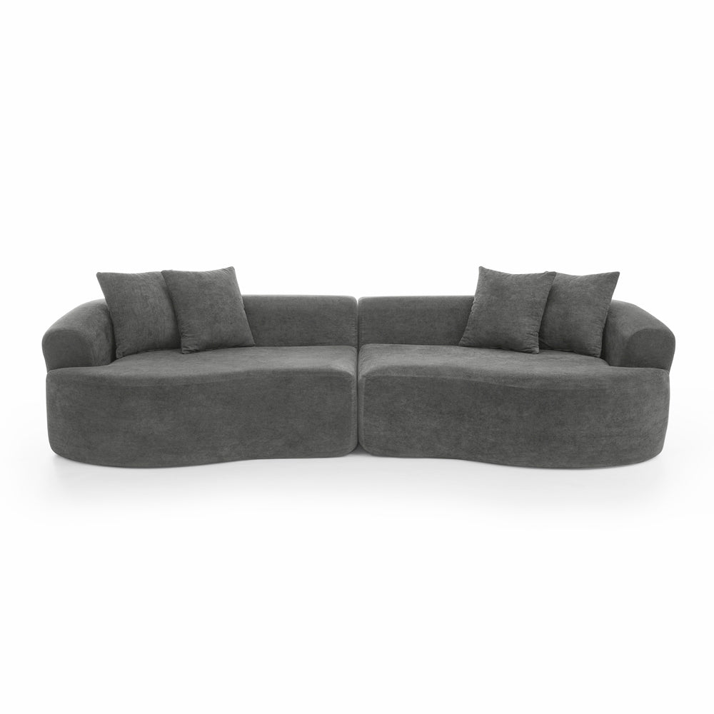 Modern Cloud 4-Seater Sectional Curved Sofa, Minimalist Compression Living Room Couch, No Assembly Needed, Chenille, DarkGrey
