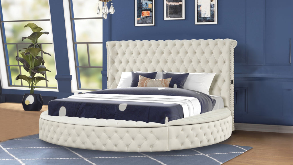 Modern Style Queen 5PC  Bedroom Set with USB Ports & Made with Wood in Cream(CA INVENTORY)