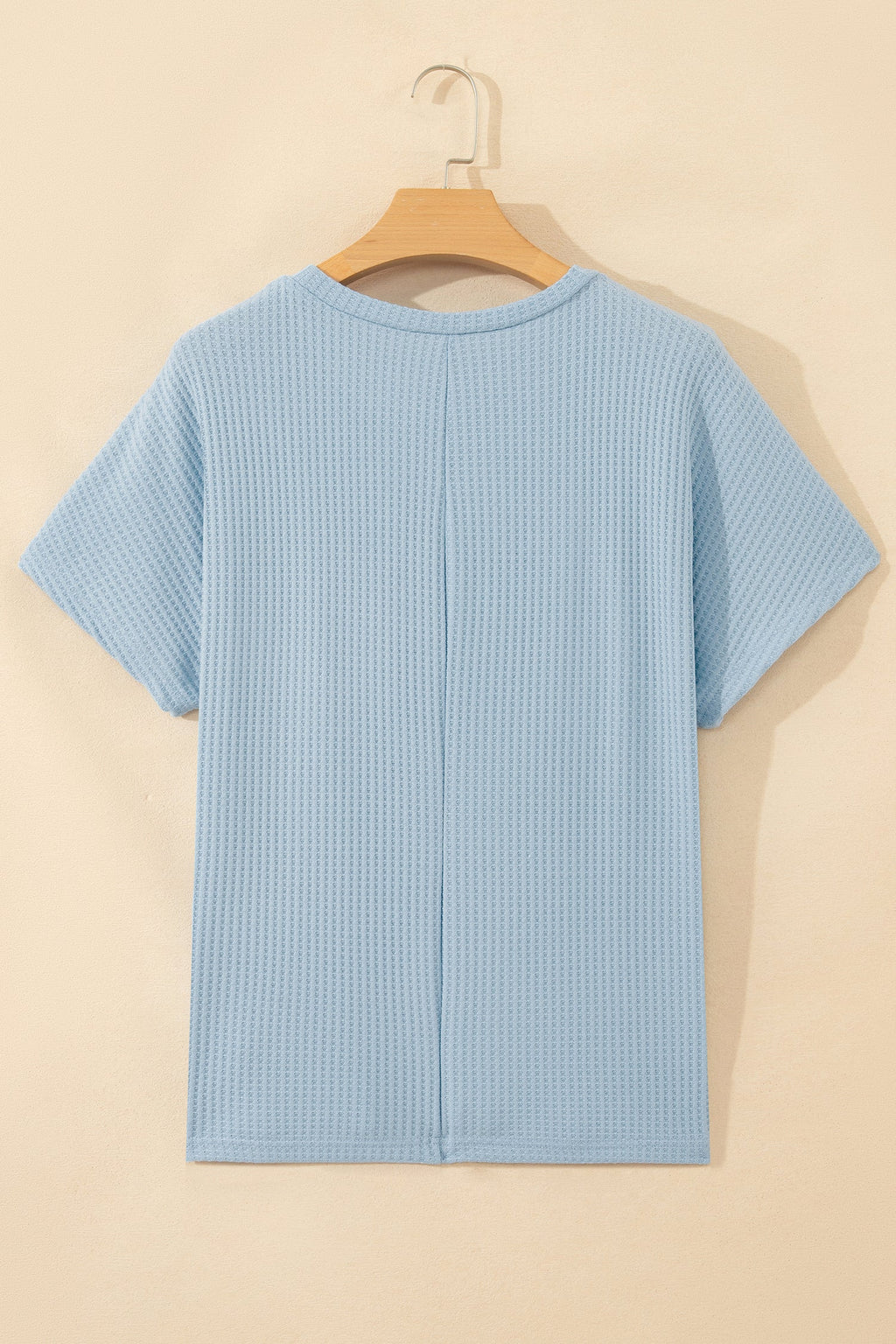 Solid Waffle Knit Dolman Short Sleeve Loose Top