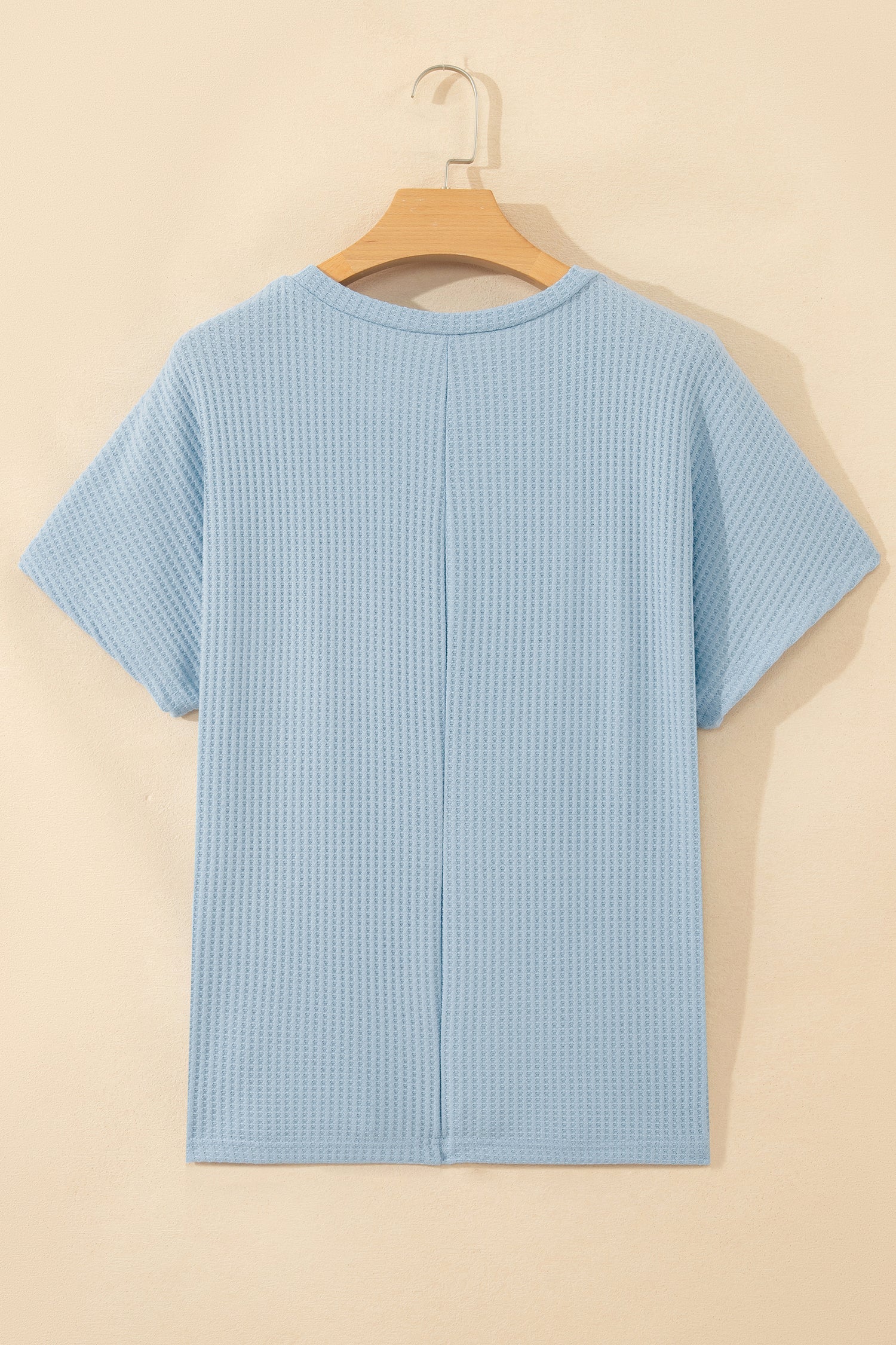 Solid Waffle Knit Dolman Short Sleeve Loose Top