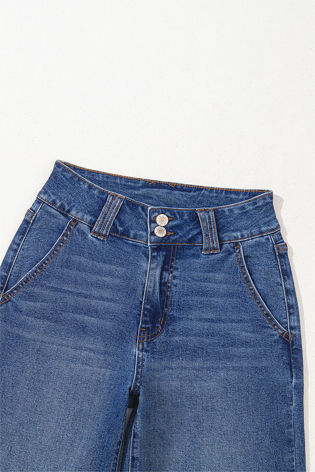 Denim Double Button Straight Leg Jeans