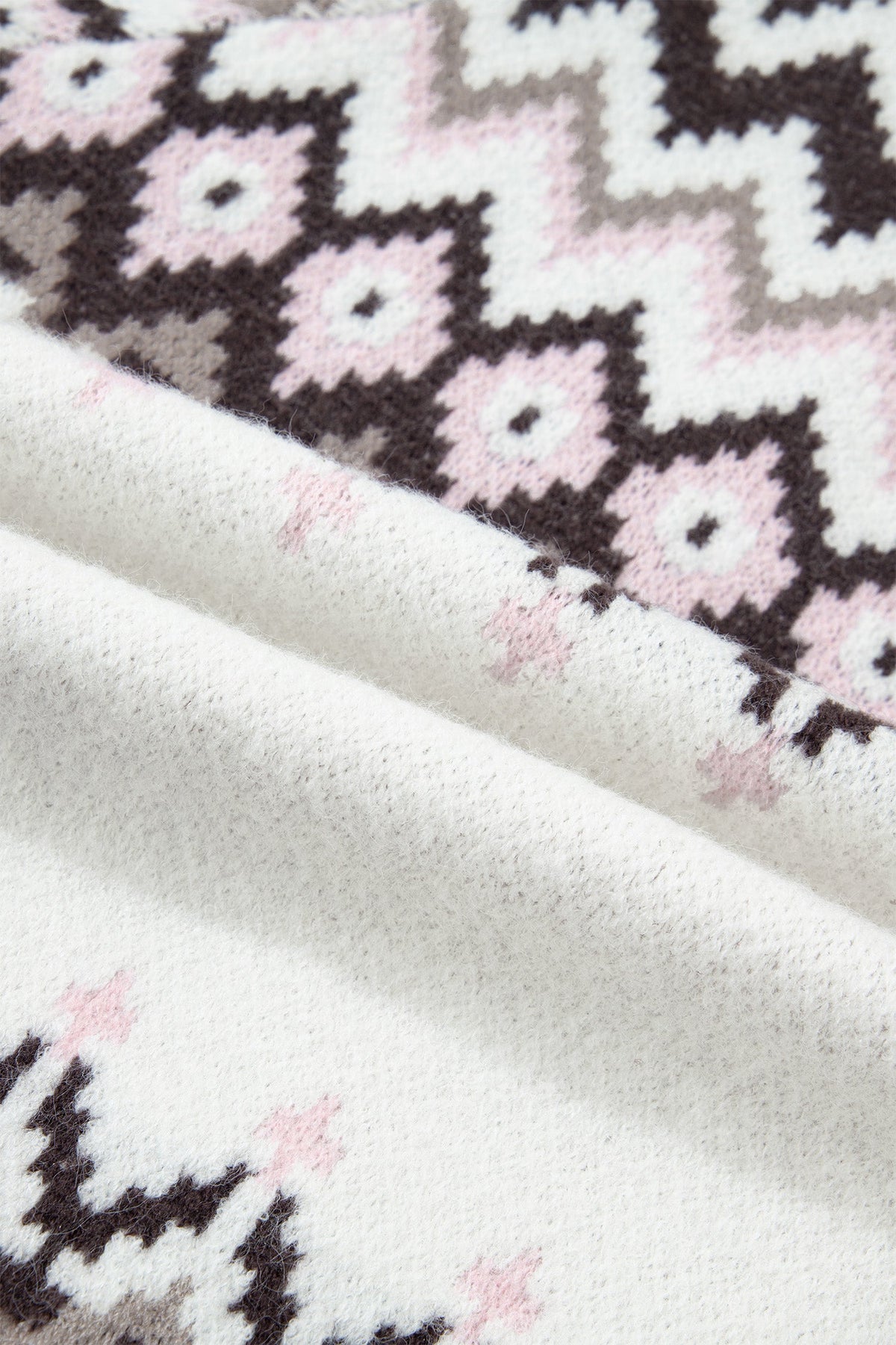 Geometric Fair Isle Brushed Knit Buttoned Cardigan