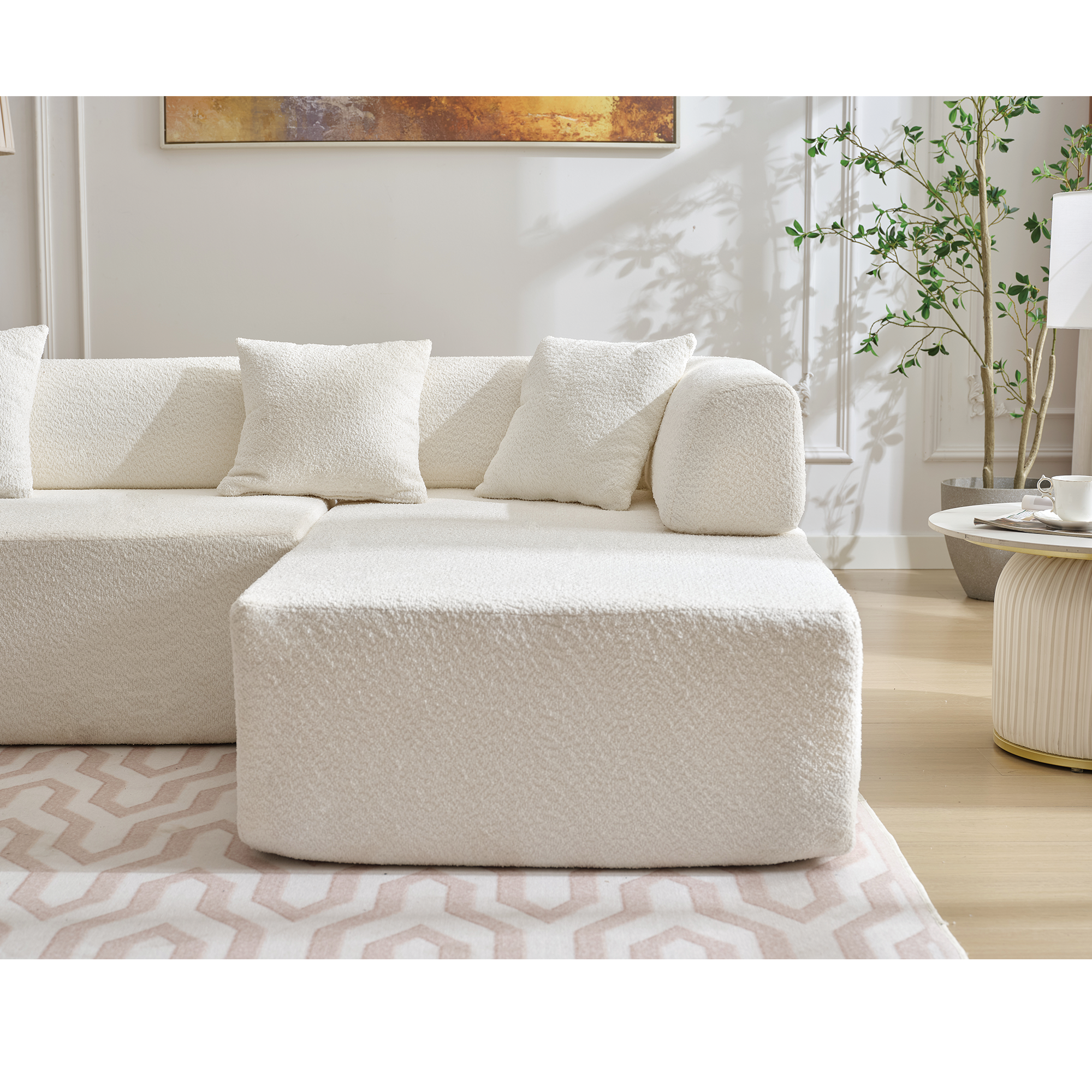 [NEW ARRIVED] [VIDEO PROVIDED]Modern Minimalist 140' L-Shape Couch ,No Assembly Required,Boucle,Modular Sofa ,Couch with Chaise,Free Combination Foam-Filled Sofa, 4 Seats,White