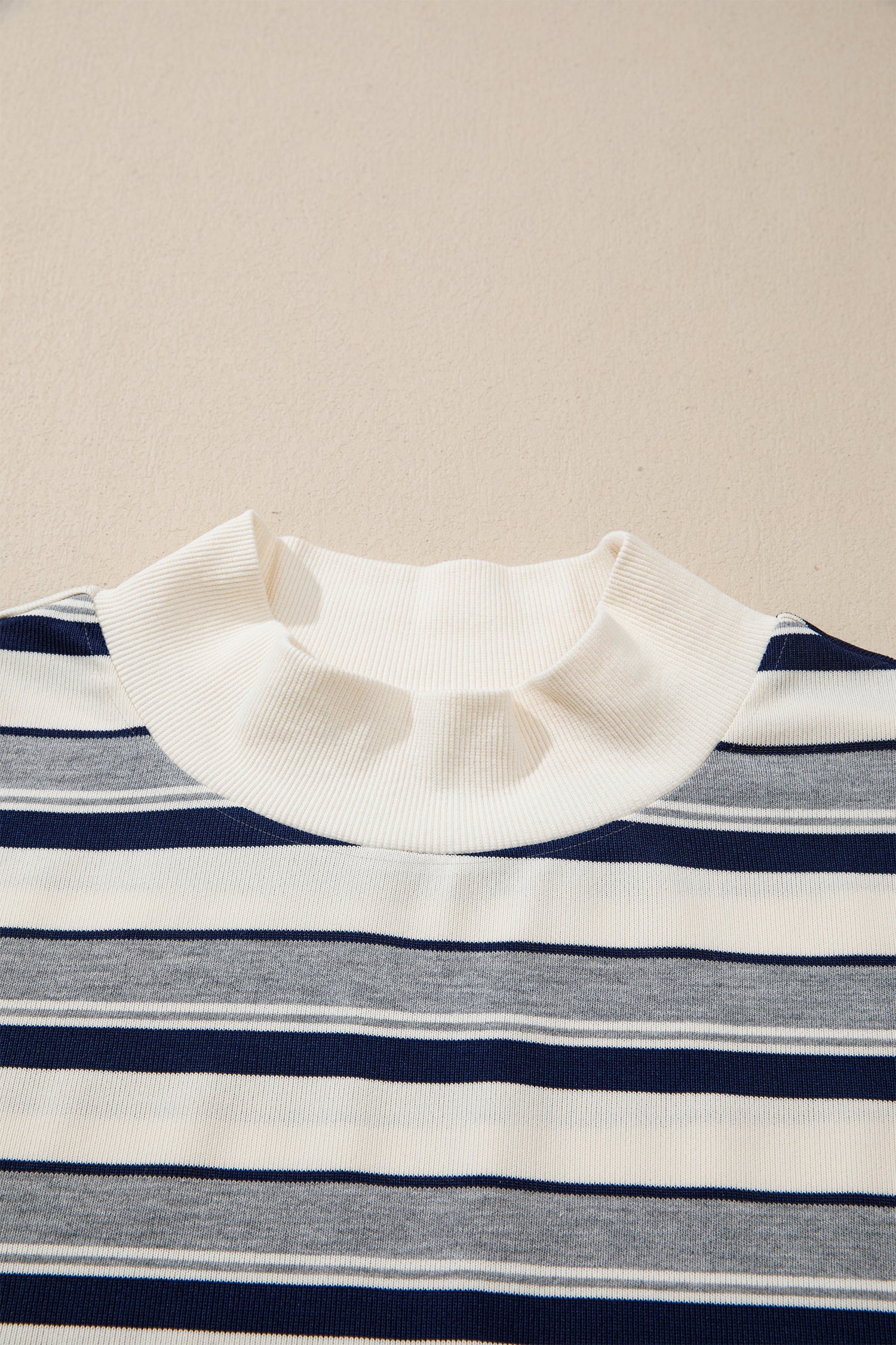 Stripe Ribbed Mock Neck Long Sleeve Sweatshirt