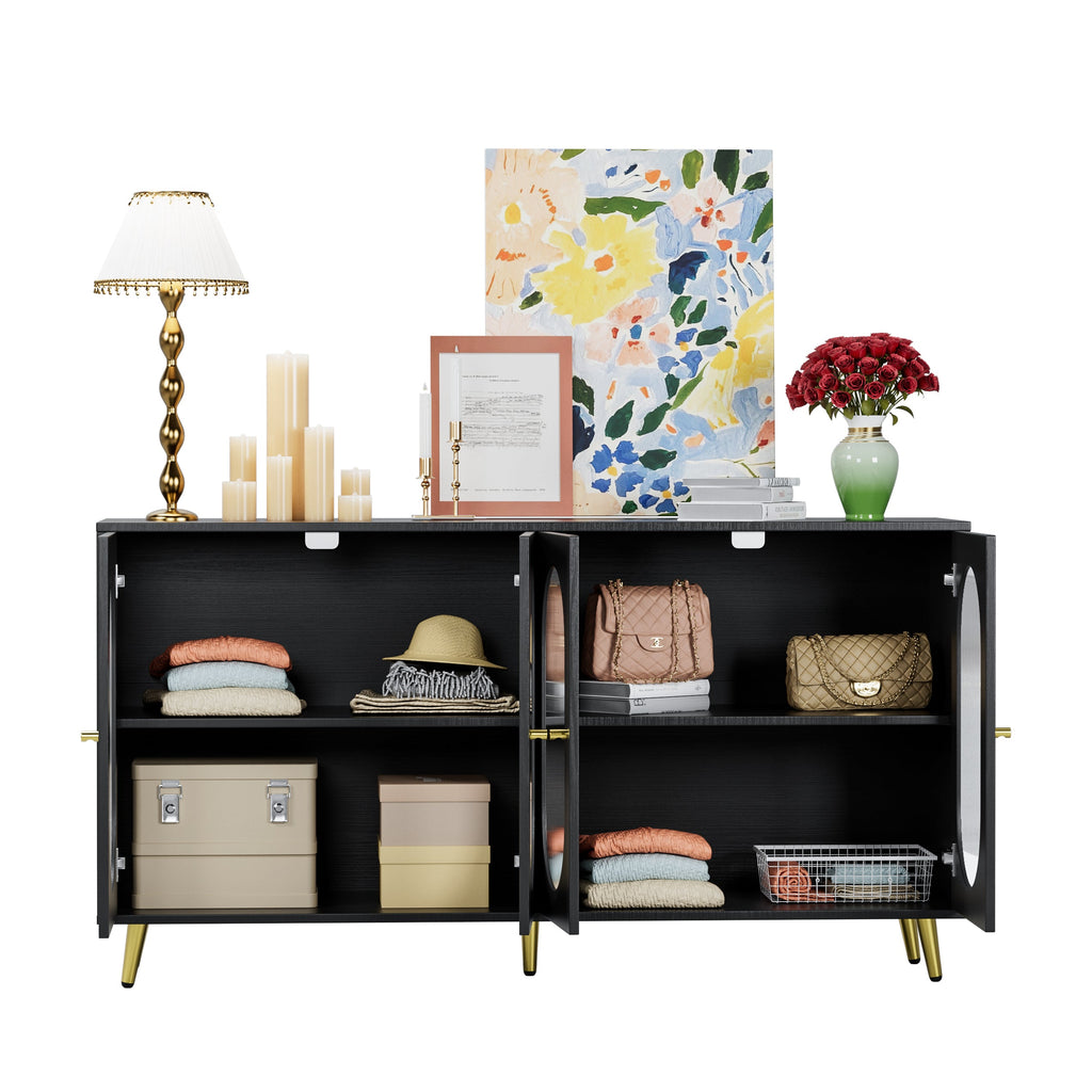 Modern Accent Sideboard Cabinet with Acrylic Doors, Freestanding Storage Cupboard Console Table for Kitchen Dining Living Room Hallway Office, Black