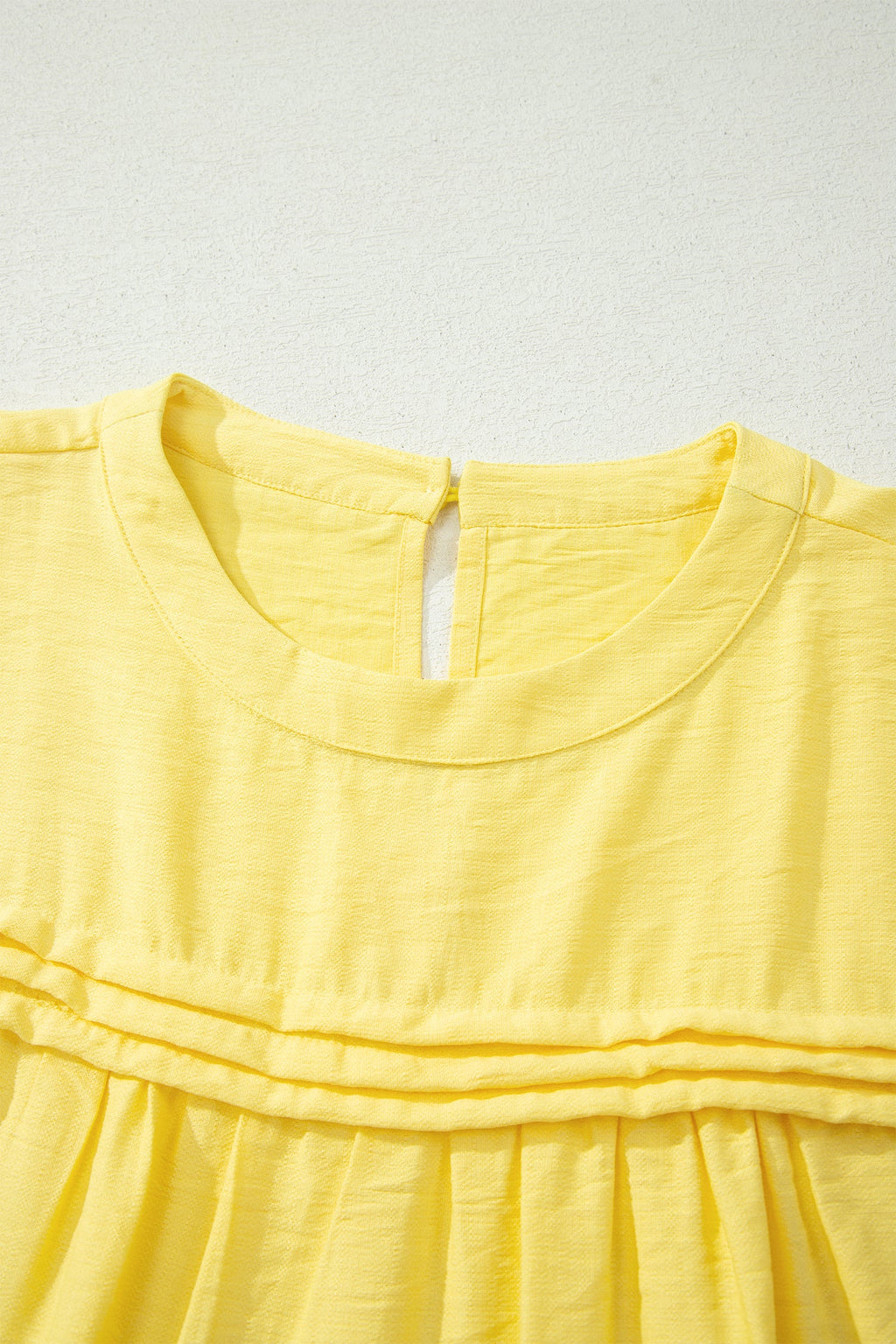 Solid Pleated Tie Sleeve Babydoll Blouse